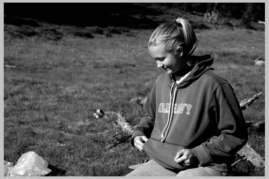 Holly Simmons, at Hidden Lake, Eagle Cap Wilderness