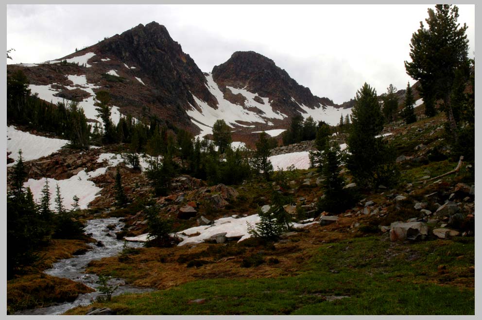 Krag Peak Watershed—July snow to water. Eagle Cap Wilderness